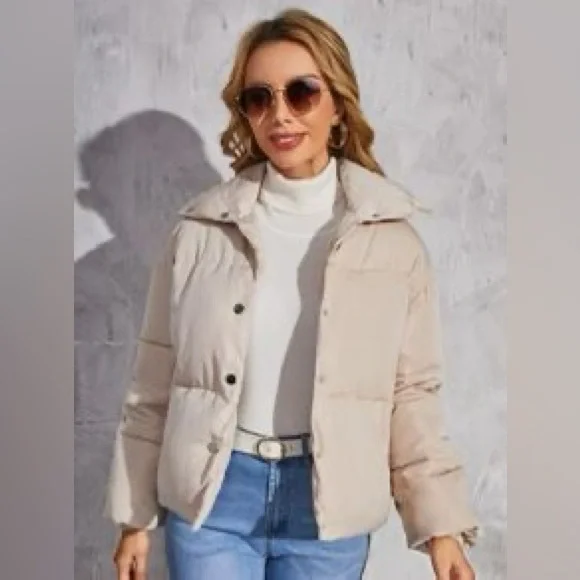Cream Buttoned Down Puffer - Picture 1 of 4